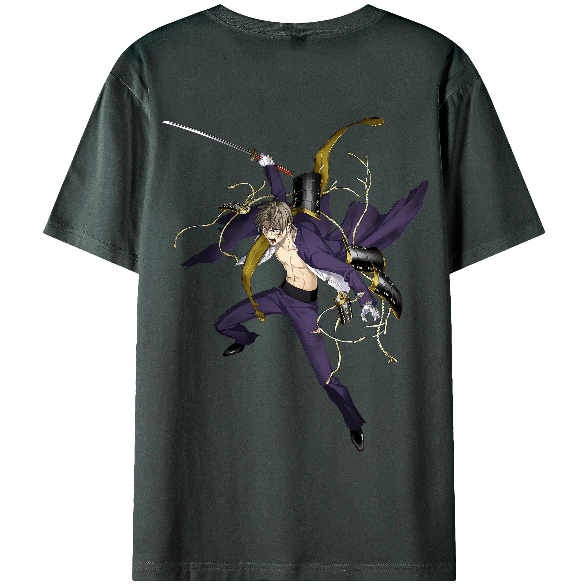 （画像用） 刀剣乱舞 Touken Ranbu 綿100％ メンズ半袖Tシャツ（バックプリント） 通気性